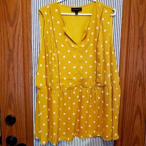 LANE BRYANT SLEEVELESS POLKA DOT PEPLUM TOP MUSTARD YELLOW